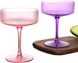 whatAmug Set of 2 Margarita Glass, Ribbed Martini Glass Set, Cocktail Coupe Glas - £32.61 GBP+