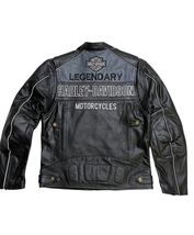 Men LEGENDARY H-D Men&#39;s VOTARY Black Gray Leather Jacket - £95.57 GBP