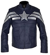 Bestzo Men&#39;s Fashion America Captain Winter Soldier Jacket Sheep Leather Blue S - £176.84 GBP