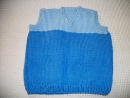 Hand Knitted Blue Sleeveless V-Neck Pullover Top Sz 18-24 Months New! - £7.97 GBP