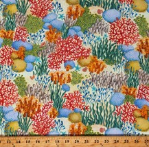 Cotton Ocean Coral Reefs Sea Sponges Anemones Fabric Print by Yard D578.66 - £10.18 GBP
