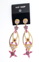 Earrings, Iridescent Pink Austrian Crystals Gold Metal, Dangling Vintage 1990&#39;s - £10.35 GBP