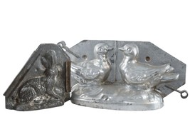 Antique Tin Chocolate molds 2 Turtle Doves and Rabbit - £86.29 GBP
