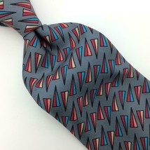 Julius Lewis Tie Gray/Red/Turquoise Triangles Silk Necktie I18-424 Vintage/Rare - £12.65 GBP