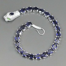 14K White Gold Plated Cobra Tennis Bracelet 13.5Ct Oval Cut Lab-Created Sapphire - £145.87 GBP
