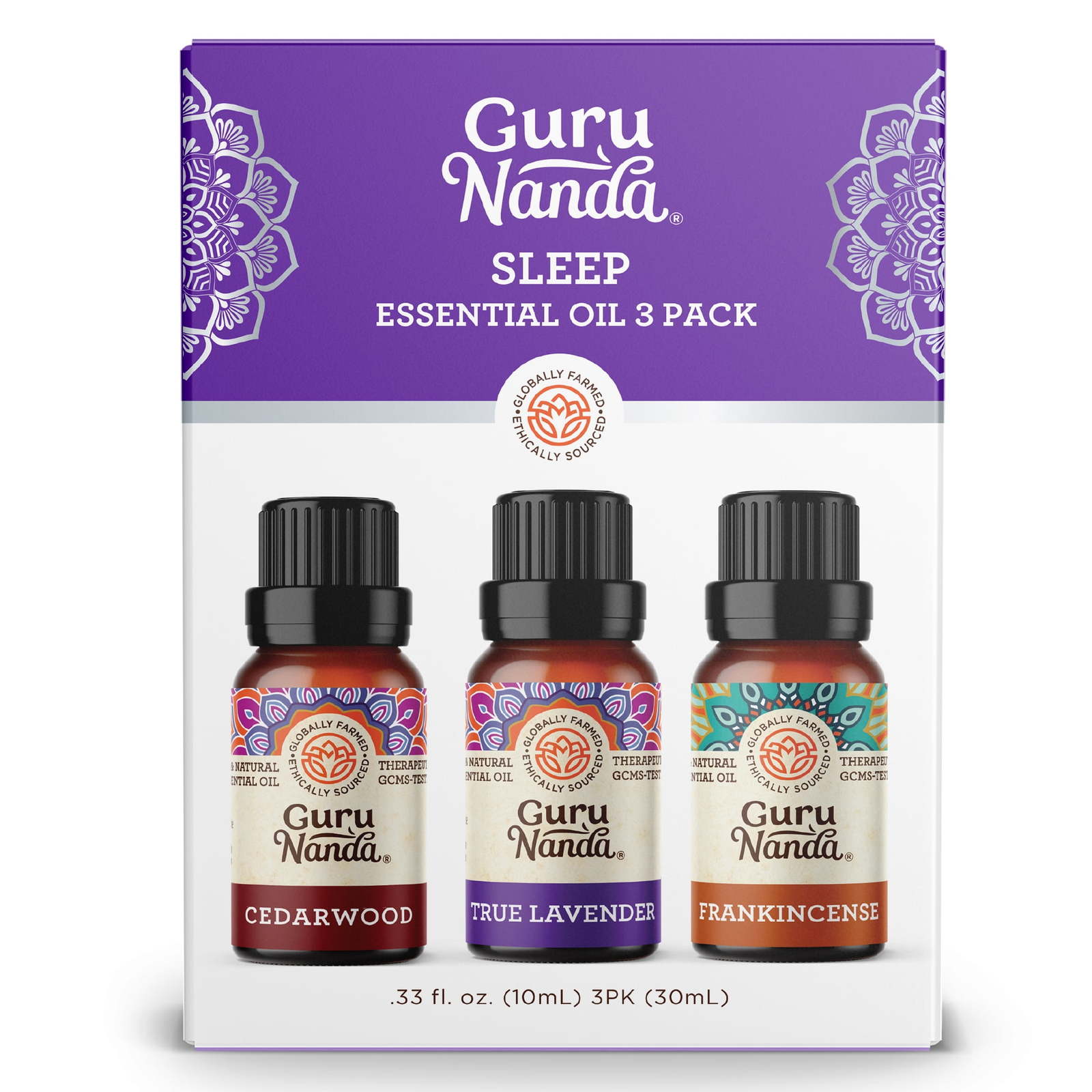 GuruNanda Sleep Essential Oils - Frankincense, Lavender, Cedarwood - 3 Pack