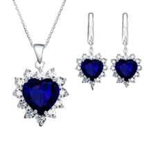 Delicate Heart Rhinestone Necklace &amp; Earrings Set - New - Blue - £15.97 GBP