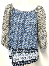 Multicolored Blue Floral Elastic Neck Peasant Top Women&#39;s, Fits Size M - $11.39