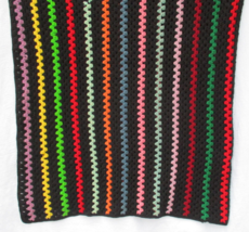 Handmade Crochet Black Blanket with Fluorescent Colors Zigzag Afghan 71 ... - $23.75