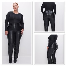 NWT Good American Faux Leather Good Icon Pants in Black Women Plus Size 24 - £53.57 GBP