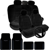 Premium Grade Black Velour Car Seat Steering Covers Vinyl Mats Set For Hyundai - £52.27 GBP