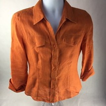 Trussardi Women&#39;s Button Up Shirt Orange Roll Tab Sleeve Flap Pockets Li... - £19.17 GBP