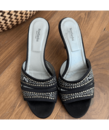 Nero Giardini Italy 3” Heel Mules Bling Logo Black Satin $270 39 - €54,99 EUR