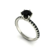 6.5mm Onyx Solitaire Ring Simulated Black Diamond Wedding Ring Sterling Silver - £27.09 GBP