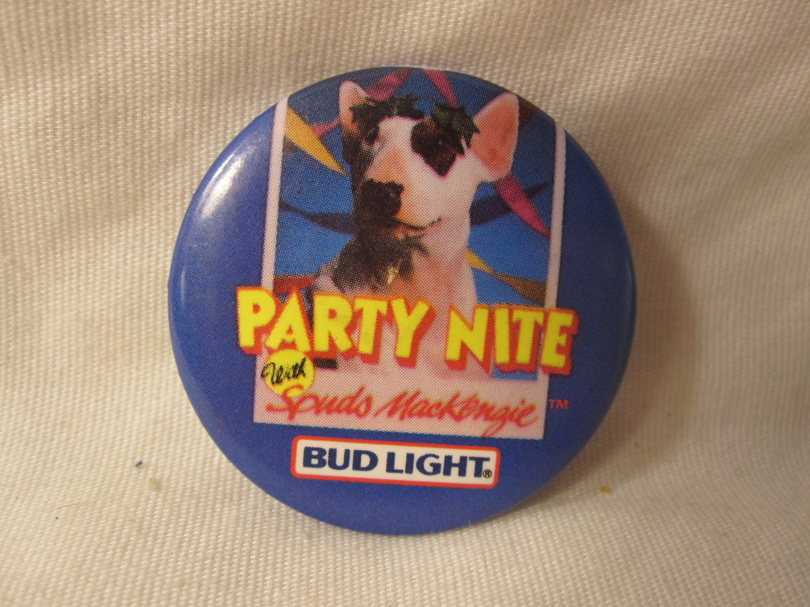 Primary image for vintage 1987 1.25" Bud Light Spuds Mackenzie 'Party Nite' Pinback Button