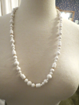 Monet White Necklace Single Strand Acrylic Beads Gold Tone Long Designer 1970s - £7.96 GBP