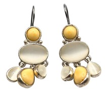 Pierced Liz Claiborne Earrings Yellow Frosted White Simulated Cat&#39;s Eye Beads - $8.90