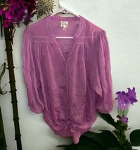 Fig &amp; Flower Anthropologie Top Floral Button Front Tie Lavender Pink Womens Med - £16.61 GBP