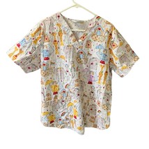 Cherokee Womens Size XL Noah Ark Animals Angel Scrub Top Shirt Short Sleeve Nurs - £13.51 GBP