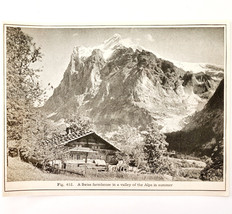 1920 Swiss Farmhouse Valley Alps Mountain Range Switzerland Book Print DWQ6 - $19.99