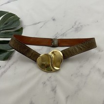 Alexis Kirk Womens Vintage 90s Heart Buckle Belt Size M Tan Faux Snakeskin - $27.71