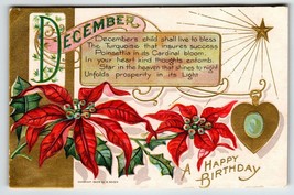 Birthday Flowers Gemstone Postcard December Turquoise Poinsettia Nash 1908 Star - £9.32 GBP