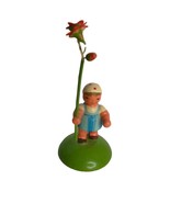 Erzgebirge Girl With Red Flowers Wooden Figurine Made in Germany Vintage  - $44.54