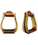 Horse Saddle Western Rawhide Leather Covered Roper Stirrups 51175 - $59.39