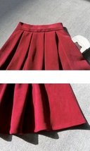 Winter Wine Red Pleated Skirt Women Plus Size Woolen Midi Party Skirt image 7
