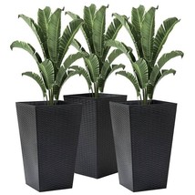Set of 3 - Black Faux Rattan Plastic Tall Large Flower Pots - $3,877.91 MXN