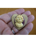 cs10-10) little CHERUB angel white burgundy CAMEO heart brass Pin brooch... - $30.99