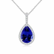 Authenticity Guarantee 
ANGARA Tanzanite Teardrop Pendant with Diamond Halo i... - £1,913.14 GBP