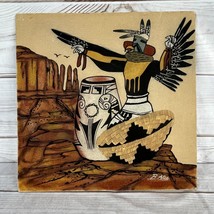 Vintage 1982 Bobby Akee Eagle Dancer Native American Sand Art Painting - £19.90 GBP