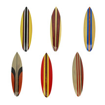 Set of 6 Handcrafted Wood Surfboard Wall Sculptures Beach-Themed Home Decor - £44.94 GBP