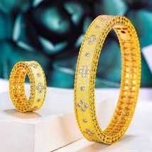 Luxury Trendy Saudi Arabia Bangle Ring Set Jewelry Sets For Women Weddin... - £43.79 GBP