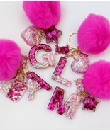 Lovely personalised KEYCHAIN. Epoxy resin handmade. Real fur pom pom - $8.90