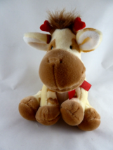 Vintage Giraffe Russ Applause Plush Red Heart Horns 8&quot; Yellow w hearts on body - £11.82 GBP