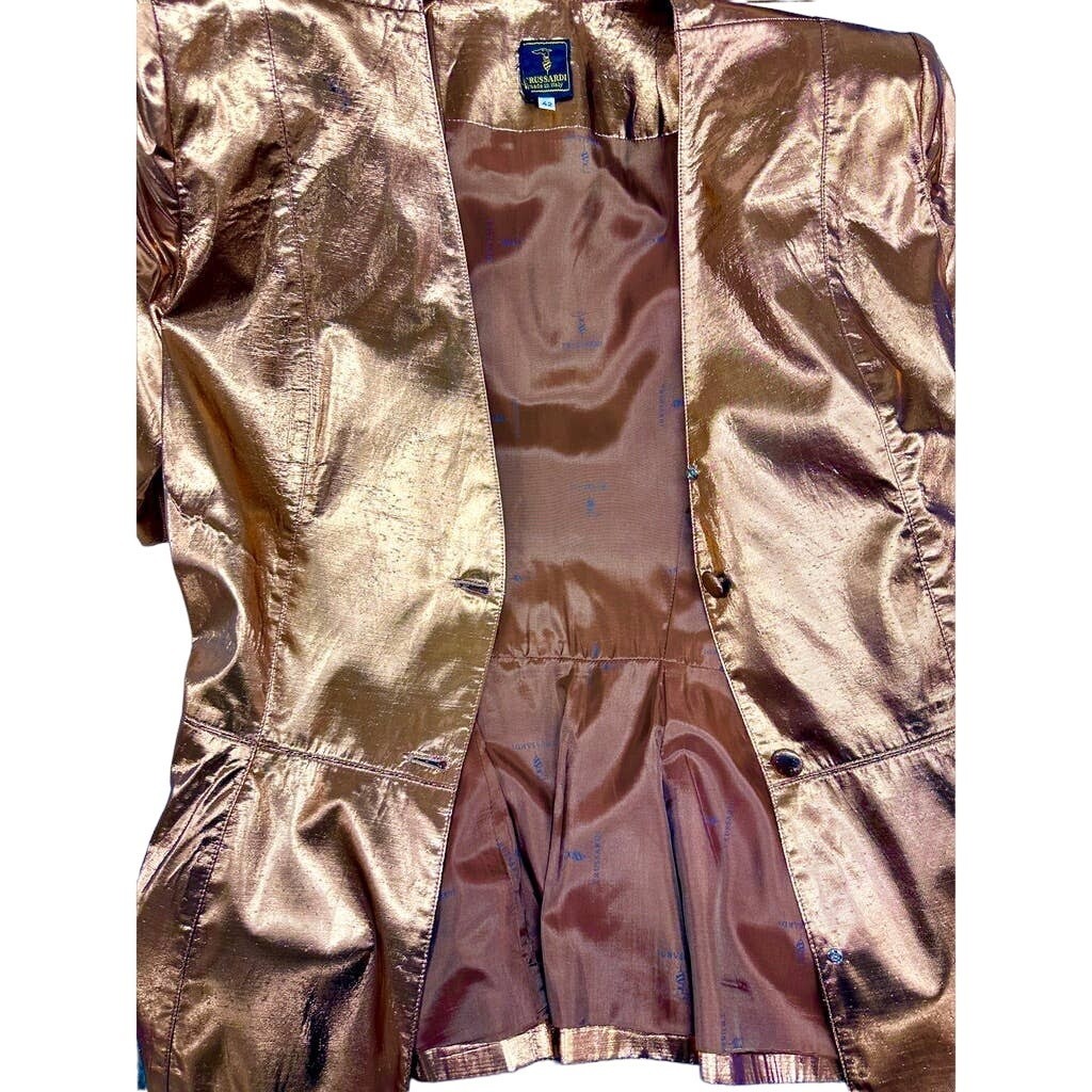 Vintage Trussardi Italy Metallic Copper Peplum Jacket 80s Power Style Sz 42 Item image 6