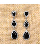 3.5Ct Oval Cut Lab-Created Black Diamond Dangle Earrings in14k White Gol... - $142.08 CAD