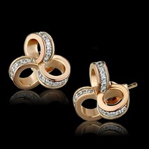 Unique Two Tone Triple Link Loop Simulated Diamond Stud Rose Gold Plated Earring - £76.77 GBP