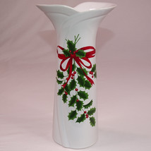 Mount Clemens Pottery Christmas Vase Ribbon And Holly Red Green And Whit... - £11.39 GBP