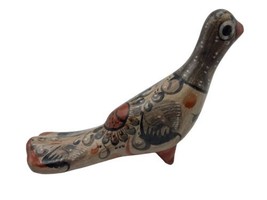 Mexican Folk Art Bird Figurine Hand Painted Floral Dove 7&quot; Ceramic Clay Floral - £14.38 GBP