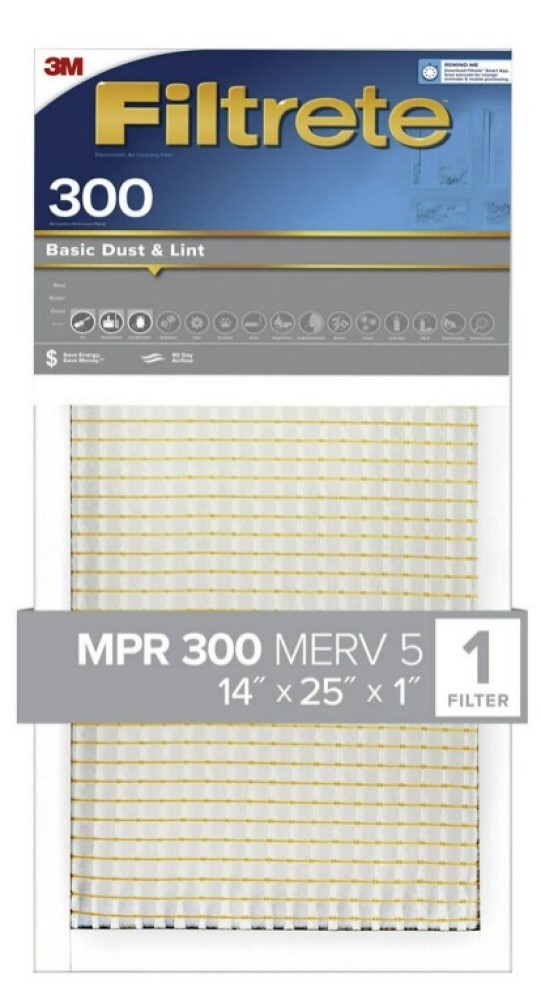 3M Filtrete Basic Dust &amp; Lint Air Filter 300 MPR MERV 5, 14&quot;x25&quot;x1&quot;, Pac... - $21.87