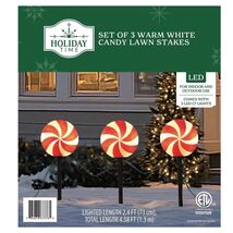 HOLIDAY TIME 67-376 SET OF 3 WARM WHITE CANDY LAWN STAKES - NEW! - $16.48