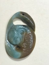 Finely Carved Aqua Blue &amp; Mustard Parrot Tropical Bird Head Pendant or Other Use - £20.75 GBP