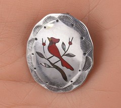 Vintage Zuni Sterling Channel inlay redbird pendant/pin - £98.37 GBP