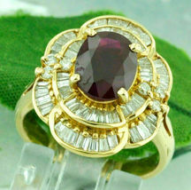 5Ct Baguette Cut Yellow Gold Over Diamond &amp;Oval Ruby Engagement &amp; Wedding Ring - £89.08 GBP