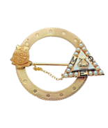 10K MU PHI EPSILON Sorority Circle Pin Enamelled With Seed Pearls Vintage - £180.43 GBP