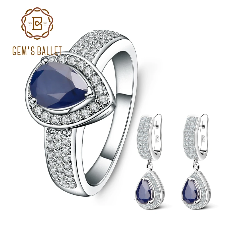 Natural Blue Sapphire Gemstone Earrings Ring Set 925 Sterling Silver Vintage Jew - $117.99
