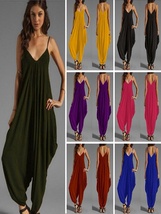 Women&#39;s Sexy Loose Sleeveless Jumpsuit with V-Neck - £23.77 GBP